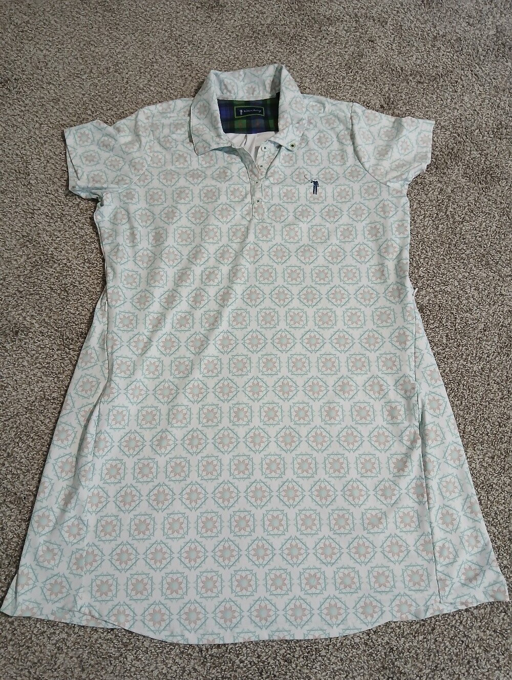 William Murray Golf Mint & Cream Geometric Polo Mini Dress